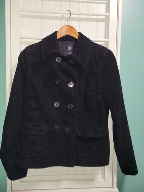 GAP Black Corduroy Double-Breasted Pea Coat Size Medium